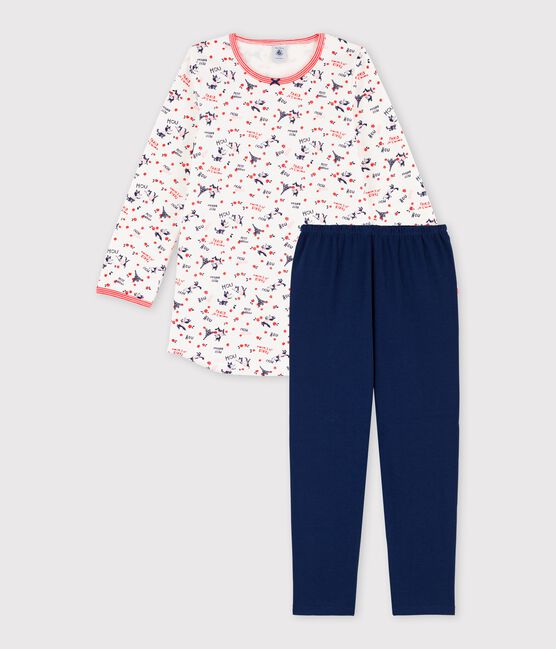 Girls' Organic Cotton Nightdress with Leggings MARSHMALLOW white/MULTICO white