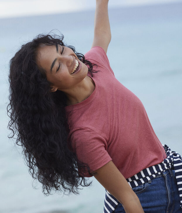 Women's Straight Round-Neck Cotton T-Shirt pink