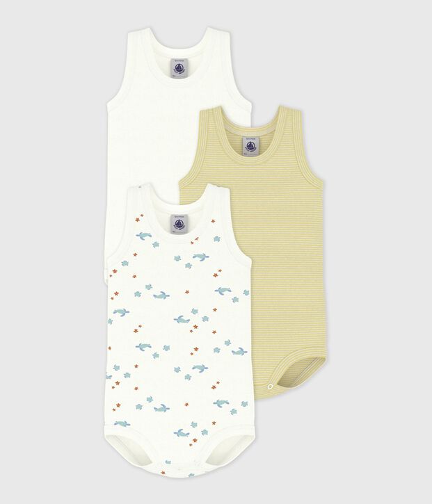 Pack of babies' sleeveless turtle print cotton bodies multicolor