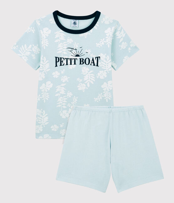 Boys' Blue Hawaiian Cotton Short Pyjamas PLEINAIR /MARSHMALLOW
