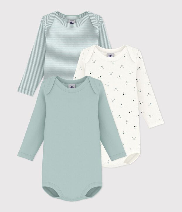 Pack of long-sleeved bear-print cotton bodies for babies multicolor