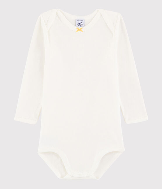 Baby Girls' Long-Sleeved Bodysuit MARSHMALLOW white/BLE yellow