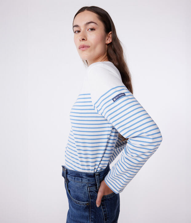 Women's long-sleeved cotton Breton t-shirt white/blue