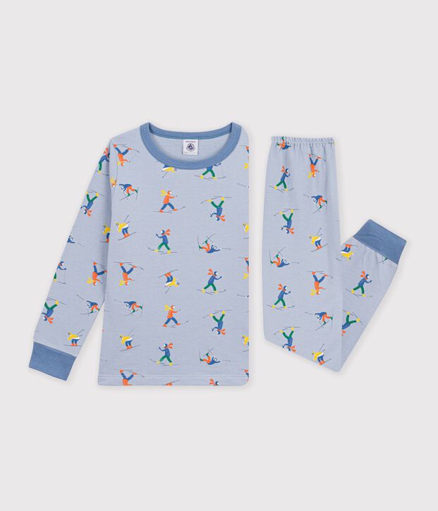 Children's pyjamas in ski-print fleece blue/multicolor