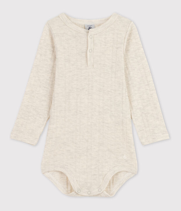 Babies' Long-Sleeved Cotton Henley Bodysuit MONTELIMAR CHINE