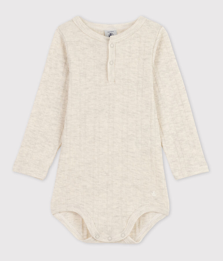 Babies' Long-Sleeved Cotton Henley Bodysuit beige