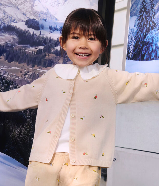 Children's wool and cotton cardigan with embroidered motifs Ecru/multicolor