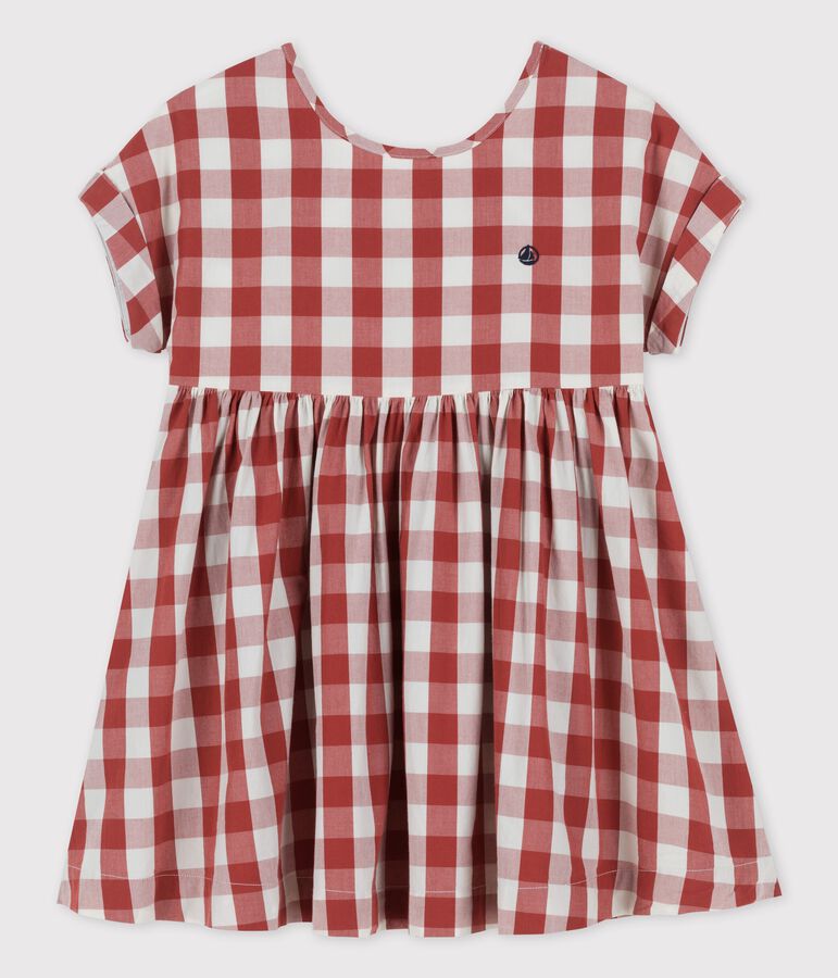 Girls' Short-Sleeved Poplin Dress brown/ecru