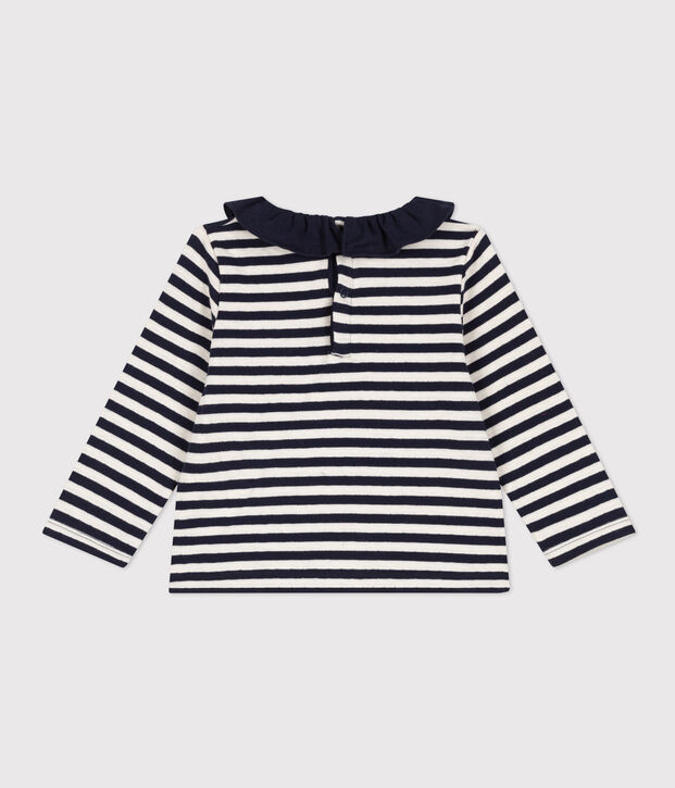 Babies' Super Fine Velour Blouse blue/ecru