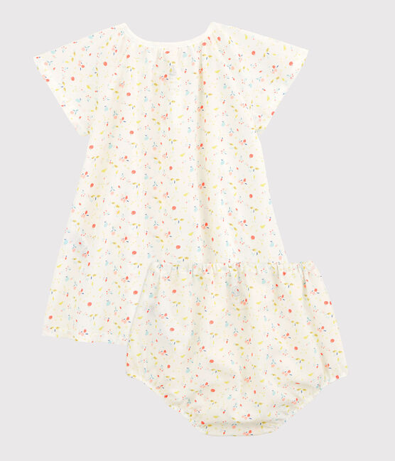 Baby Girls' Short-Sleeved Fruit Pattern Organic Cotton Woven Tube Knit Dress  with Bloomers MARSHMALLOW white/MULTICO white