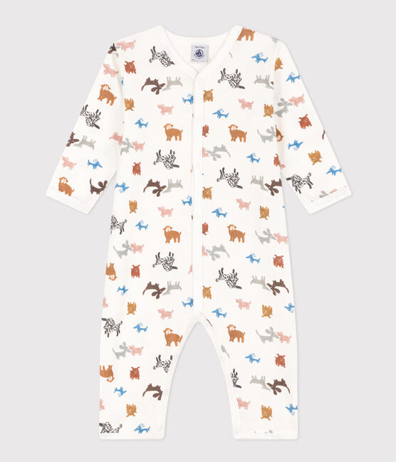 Babies' Footless Cotton Pyjamas MARSHMALLOW white/ECUREUIL