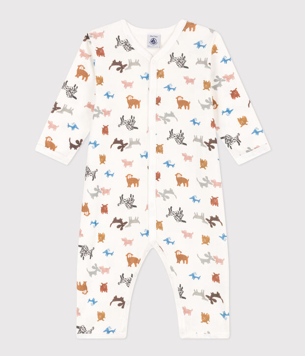 Babies' Footless Cotton Pyjamas white/brown