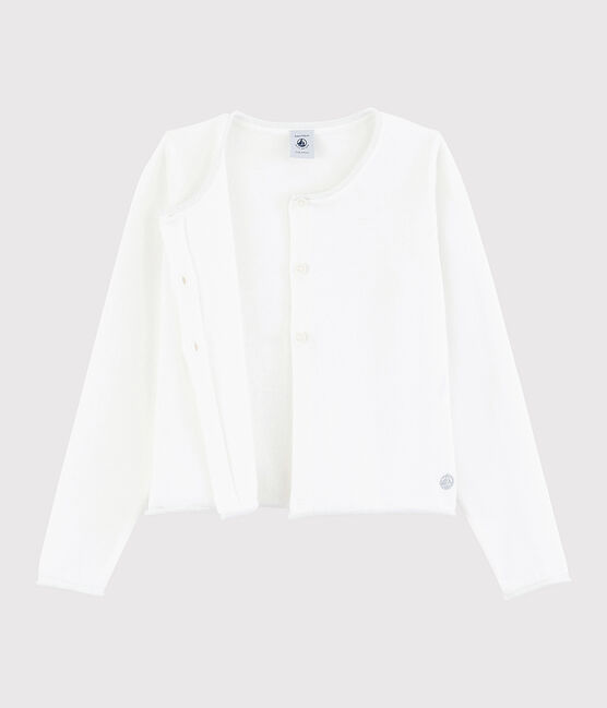 Girls' Cotton Knit Cardigan MARSHMALLOW white