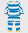 Babies' Blue Striped Footless Buttonless Cotton Sleepsuit MALLARD /MARSHMALLOW