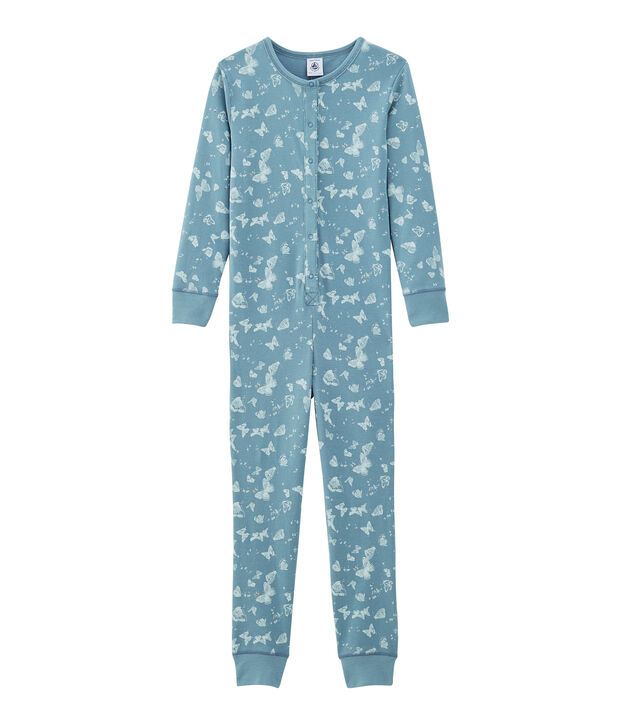Girls' Long all-in-one in Cotton blue/white