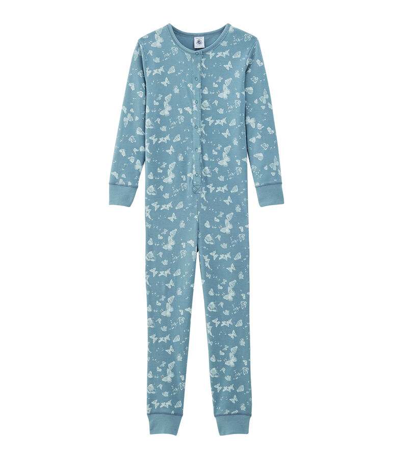 Girls' Long all-in-one in Cotton FONTAINE blue/MARSHMALLOW white