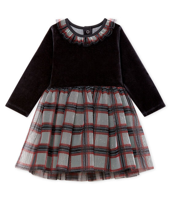 Baby Girls' Long-Sleeved Dual Material Dress NOIR black/MULTICO white