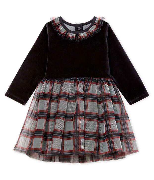 Baby Girls' Long-Sleeved Dual Material Dress black/multicolor