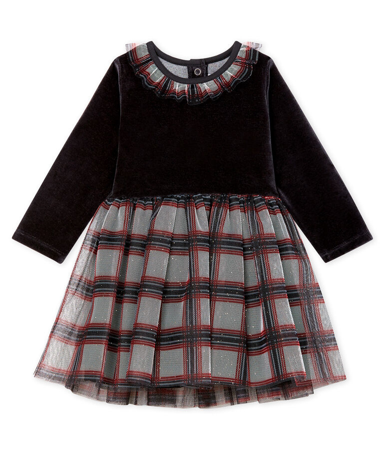 Baby Girls' Long-Sleeved Dual Material Dress black/multicolor