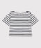 Girls' Stripy Short-Sleeved Cotton T-Shirt MARSHMALLOW white/SMOKING blue