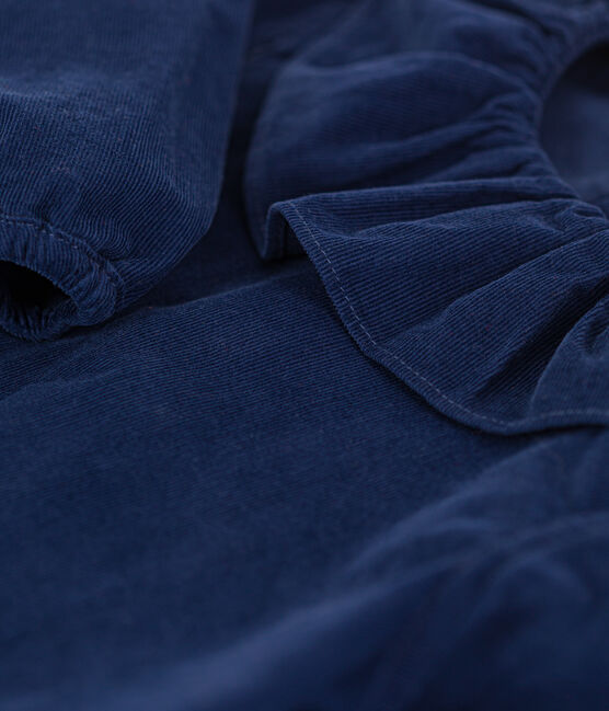 Babies' Super Fine Velour Long-Sleeved Blouse BLEU FONCE
