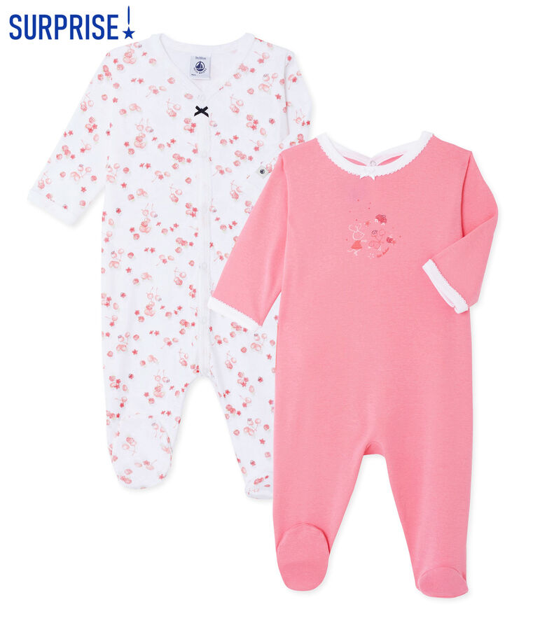 Surprise pack of 2 ribbed baby girl's sleepsuits multicolor