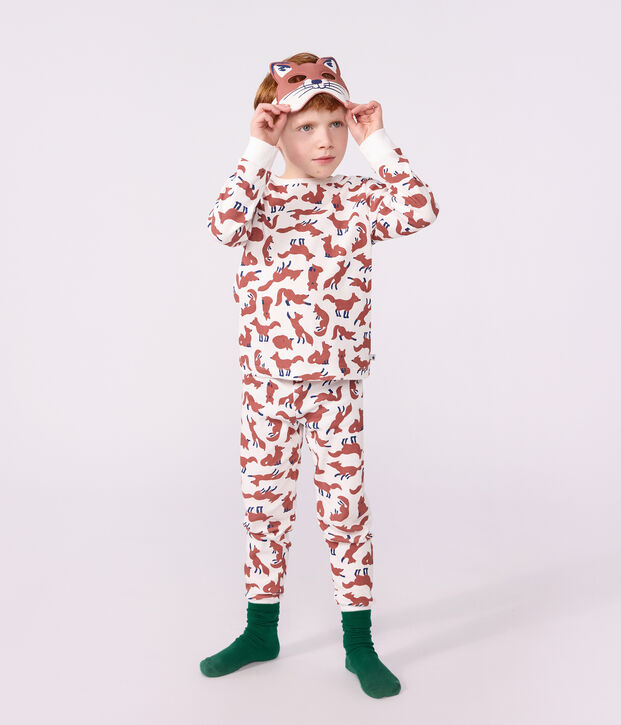 Children's cotton fox costume pyjamas white/multicolor