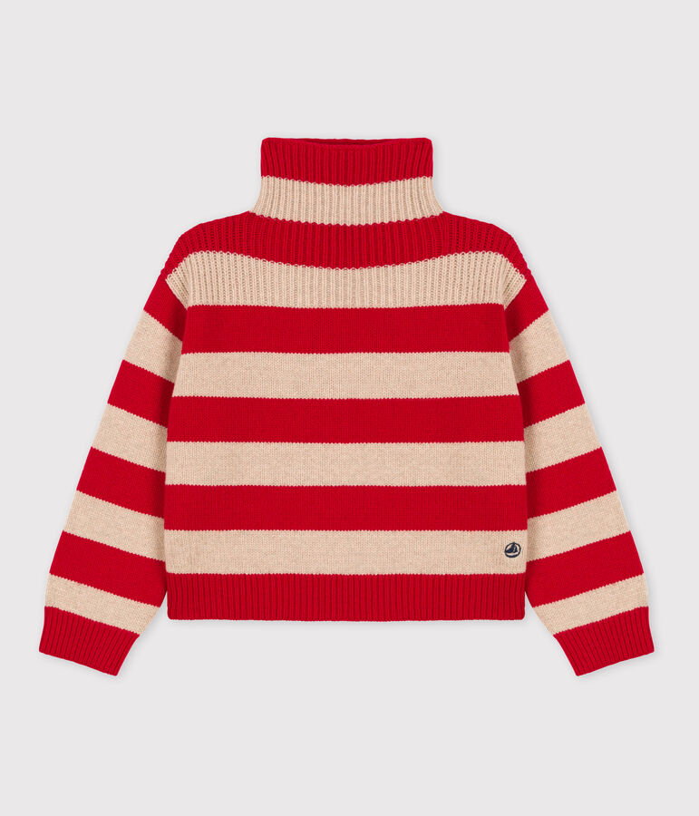 Boys' Stripy Wool/Cotton Pullover beige/red