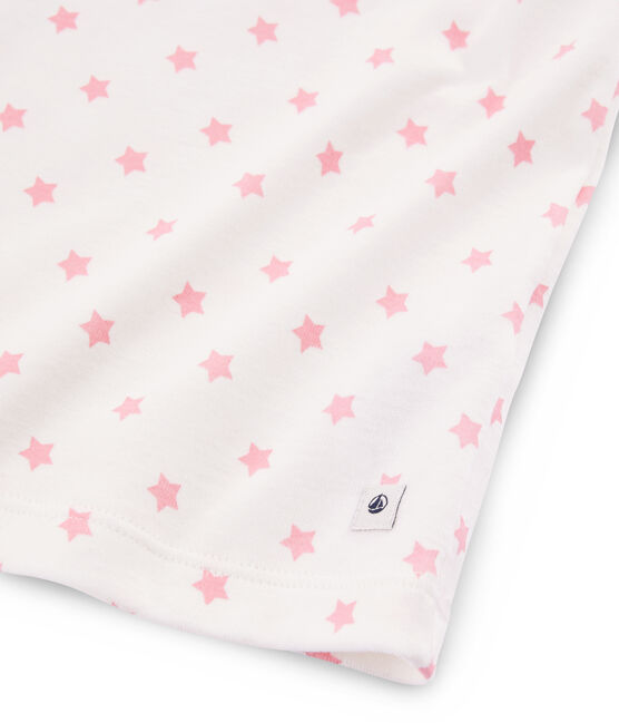 Girls' starry pink short pyjamas in cotton. MARSHMALLOW white/GRETEL pink