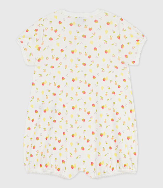 Babies' short fruit print cotton jumpsuit white/pink