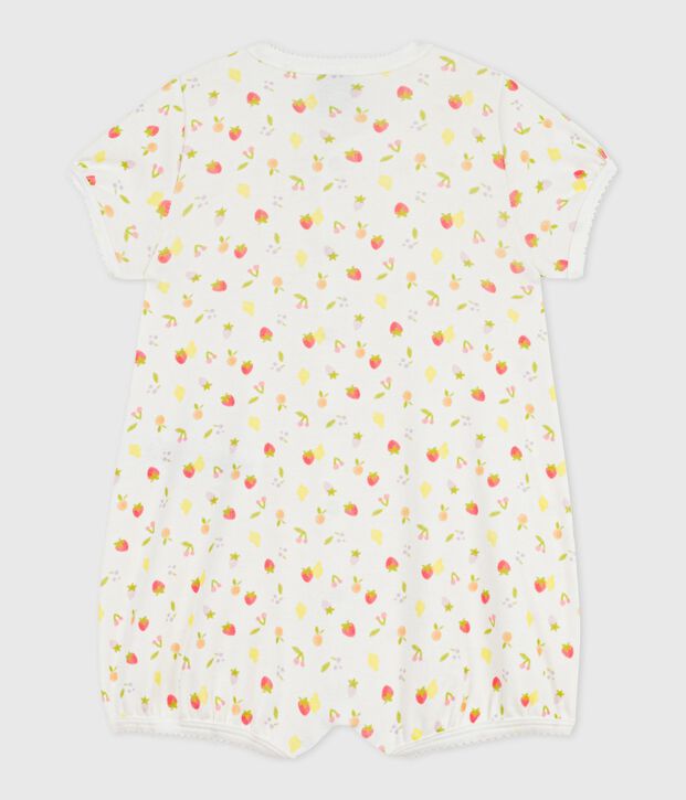 Babies' short fruit print cotton jumpsuit white/pink