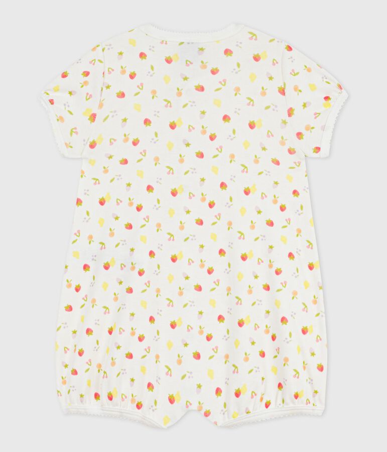 Babies' short fruit print cotton jumpsuit MARSHMALLOW /PANTY