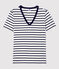 Women's Iconic Cotton V-Neck T-Shirt MARSHMALLOW white/SMOKING blue