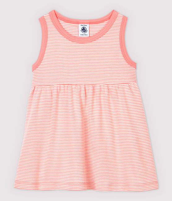 Baby Girls' Sleeveless Stripy Ribbed Dress GRETEL pink/MARSHMALLOW white