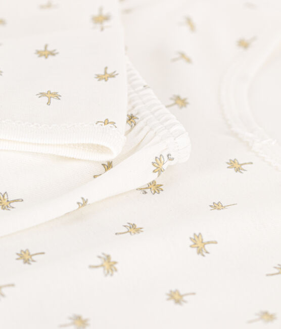 Little girls' cotton palm print pyjamas MARSHMALLOW white/MULTICO white