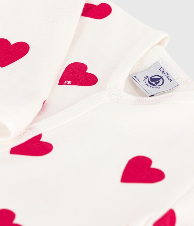 Babies' brushed fleece heart-print pyjamas with a collar white/red