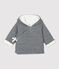 Babies' Stripy Organic Cotton Velour Hooded Jacket MARSHMALLOW white/SMOKING blue