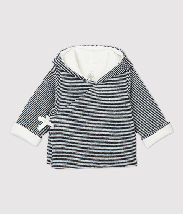Babies' Stripy Organic Cotton Velour Hooded Jacket white/blue