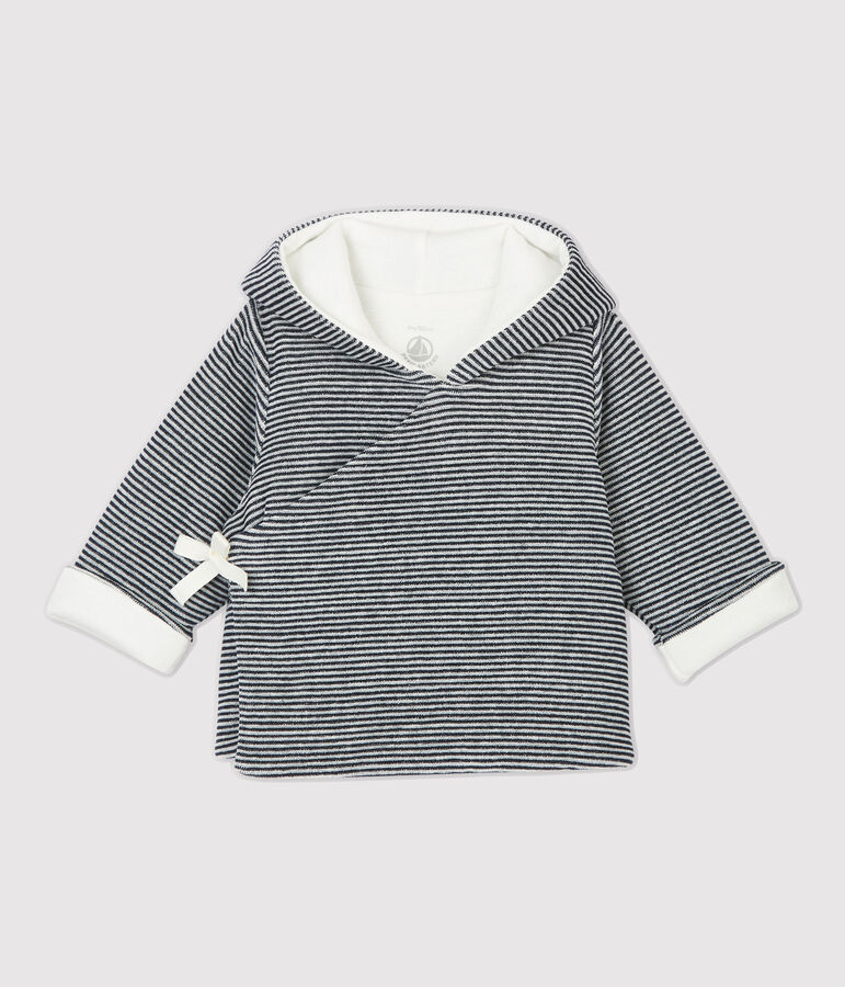 Babies' Stripy Organic Cotton Velour Hooded Jacket white/blue
