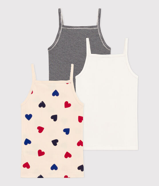 Girls' Tri-Heart Patterned Cotton Strappy Vest Tops - 3-Pack variante 1
