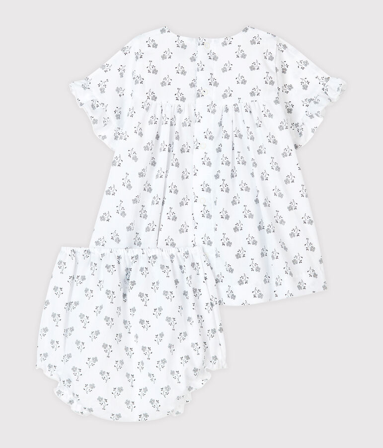 Baby girl's flower print dress with bloomers in poplin white/multicolor