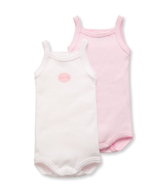 Pack of 2 baby girl plain/milleraies bodysuits with straps . set