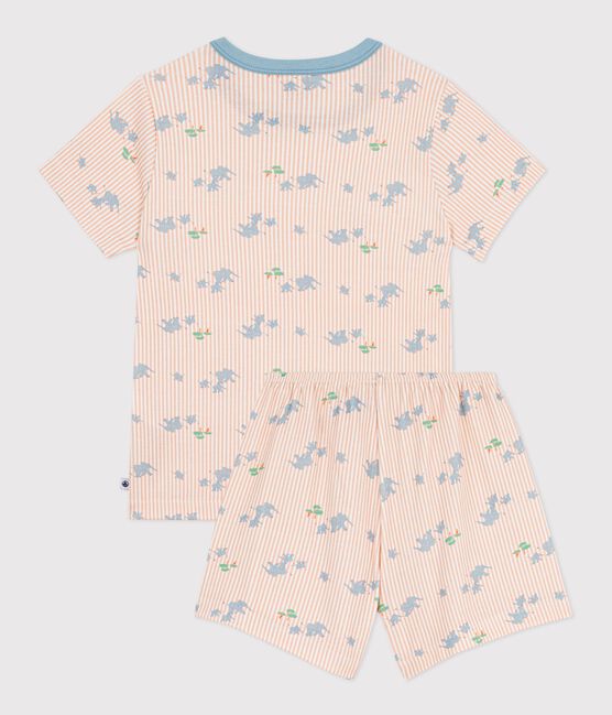 Children's short elephant print cotton pyjamas MARSHMALLOW white/MULTICO white