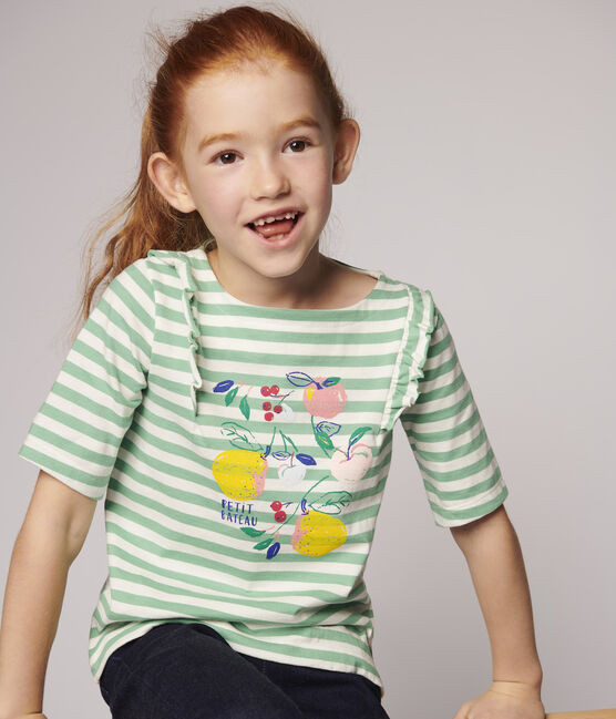 Girls' Short-Sleeved Jersey T-shirt ALOEVERA green/MARSHMALLOW white