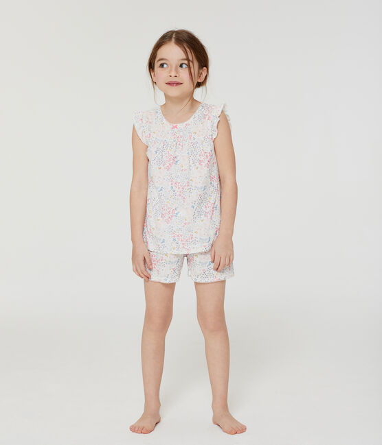 Girls' Ribbed Cropped Pyjamas MARSHMALLOW white/MULTICO white