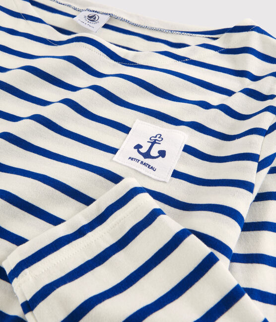 Women's lightweight "Heart" Breton dress. MARSHMALLOW white/SURF blue