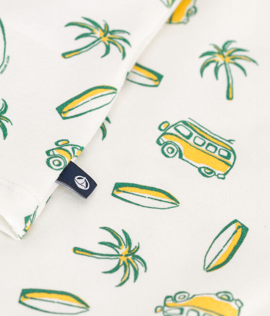 Babies' short-sleeved boat print cotton T-shirt MARSHMALLOW white/ORGE