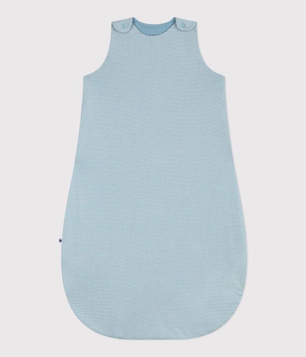 Stripy cotton 0.5 TOG baby sleeping bag green/white