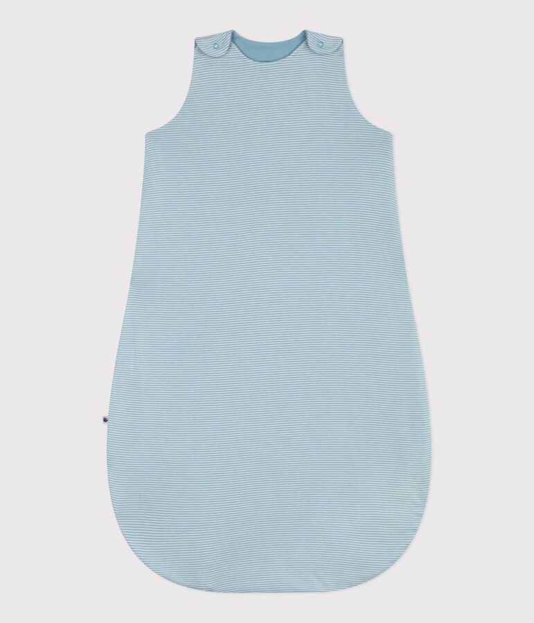 Stripy cotton 0.5 TOG baby sleeping bag green/white