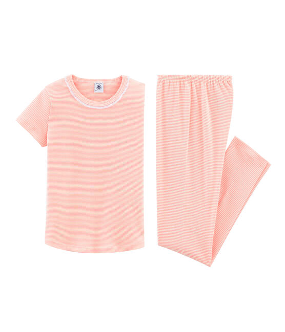 Girls' Short-sleeved Pyjamas ROSAKO pink/MARSHMALLOW white